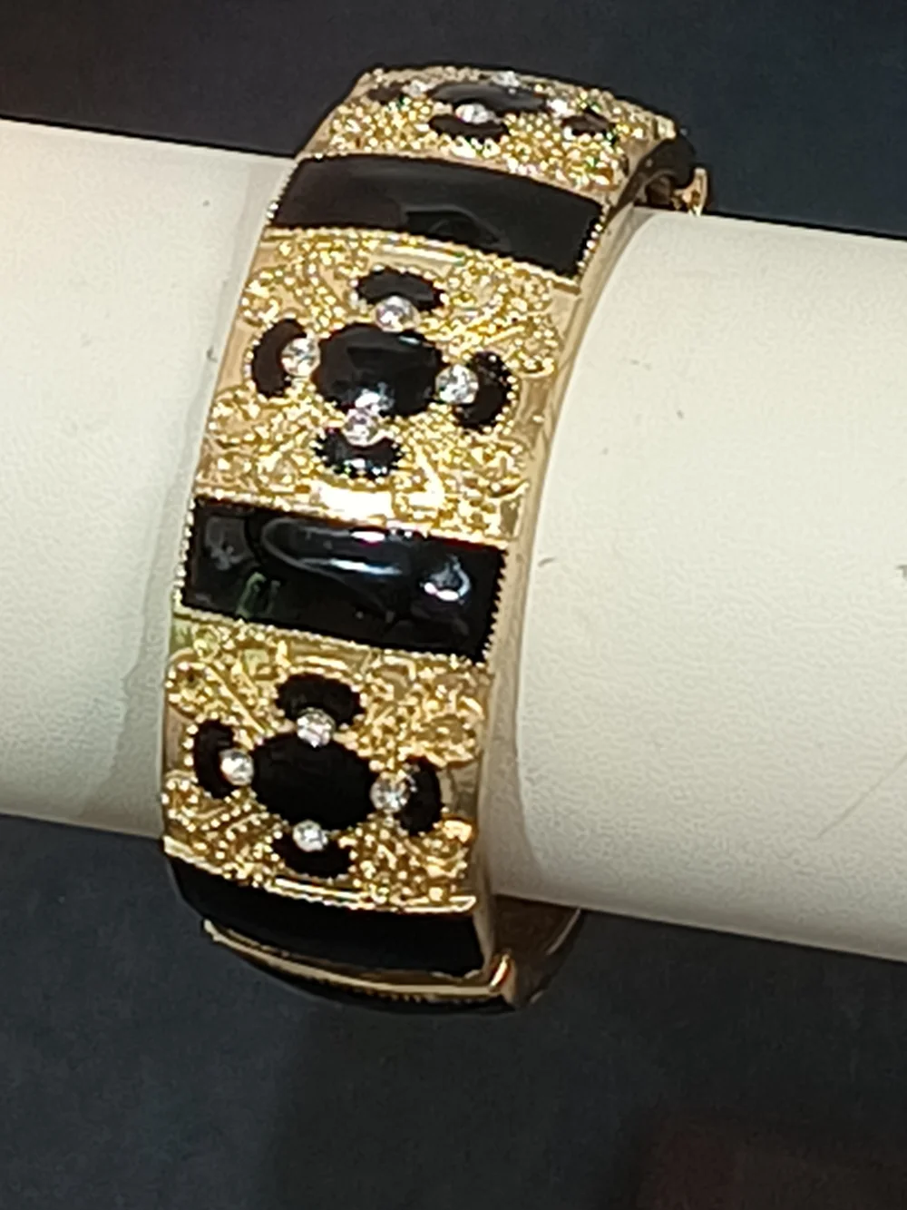 Gold and Black Enamel Cross Rhinestone Decorative Bracelet
